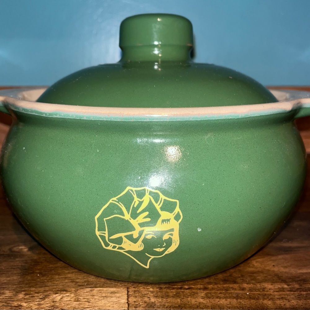 Vintage Monmouth Green and Yellow Western Stoneware Bean Pot
